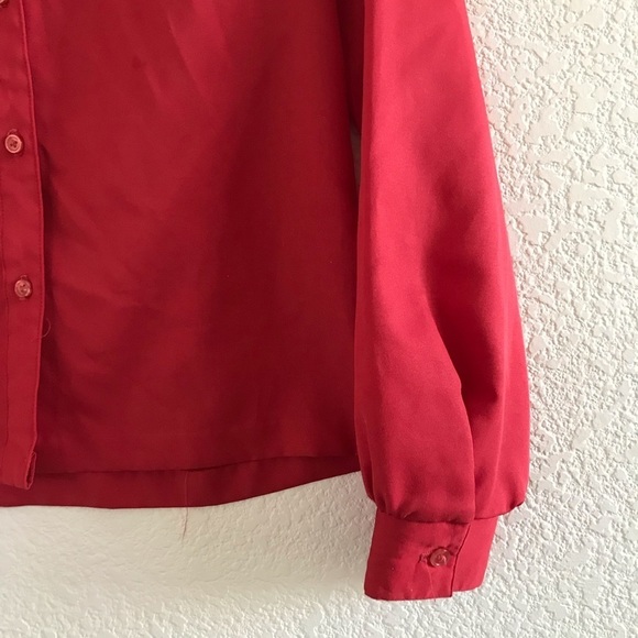 Vintage | Red polyester long sleeve button up blouse size medium - Picture 4 of 6